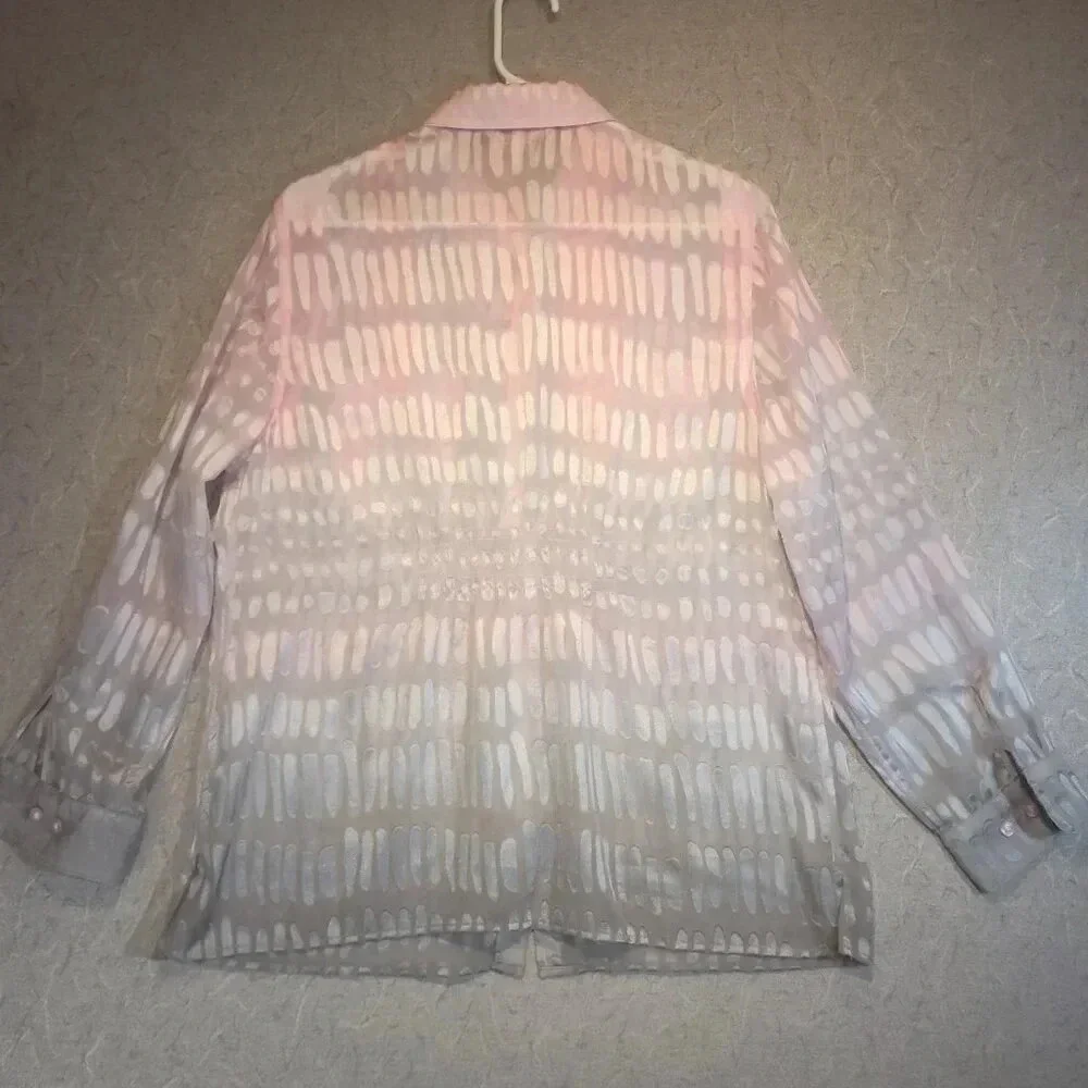 Tan Jay Women's Petite Pink Sheer Long  Sleeve Button Down Blouse Size 12P - Picture 10 of 10